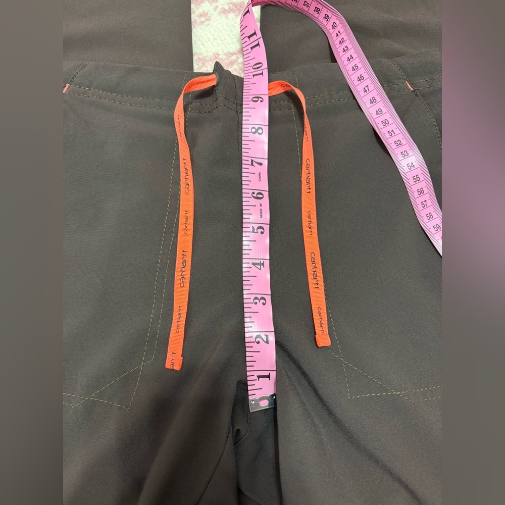 Carhartt Force Dark Brown Cargo Scrub Pants with Bright Orange Drawstring XS - Picture 4 of 11